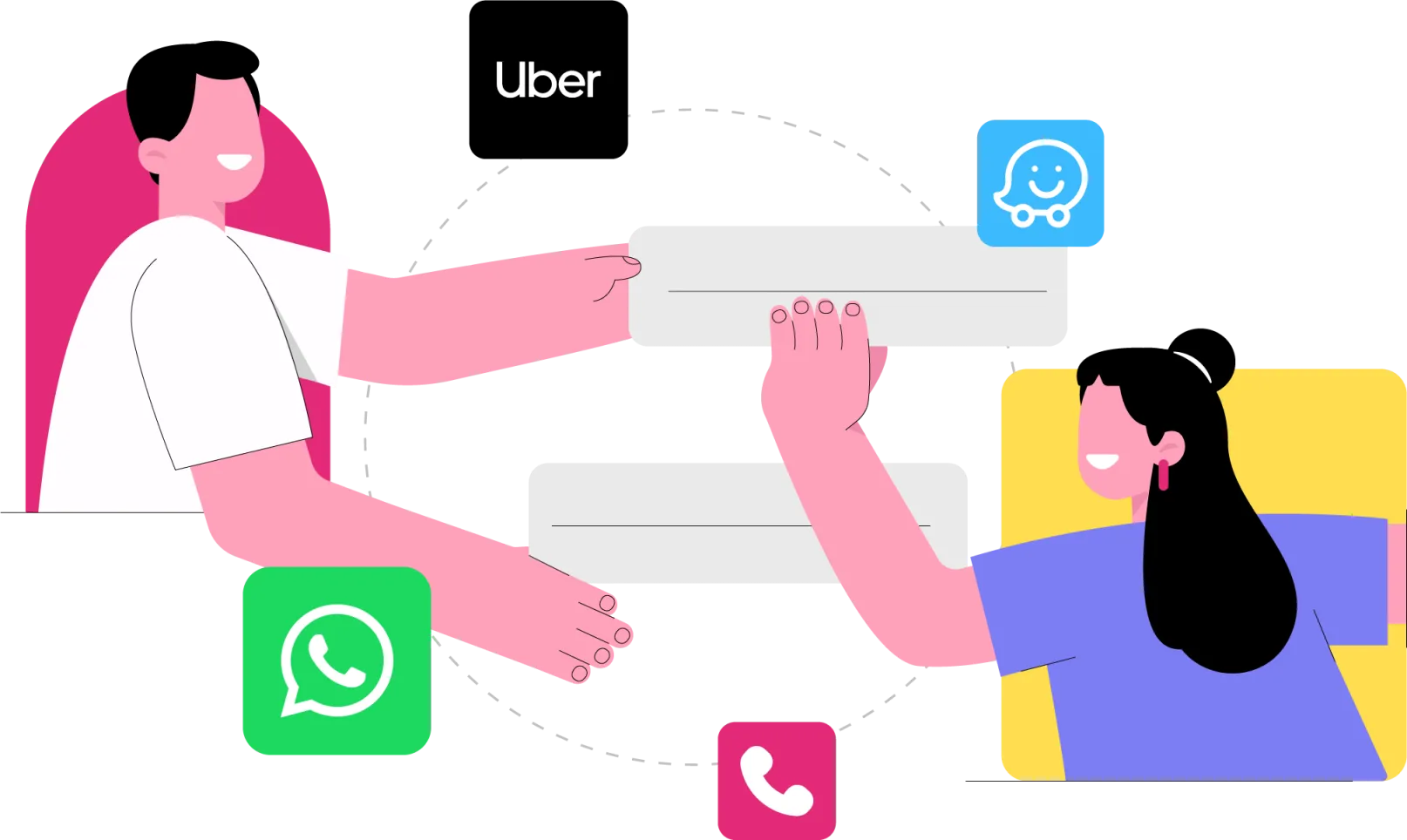 A person holding a phone with a chat icon above it