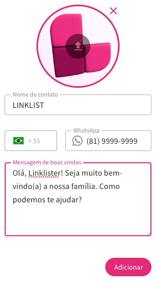 The form where the WhatsApp number and message are configured